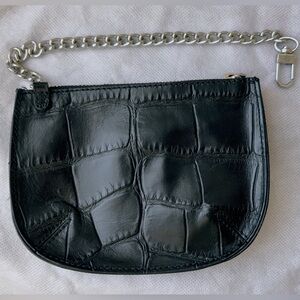 NWOT Brooks Brothers Black Croc Leather Chain Clutch